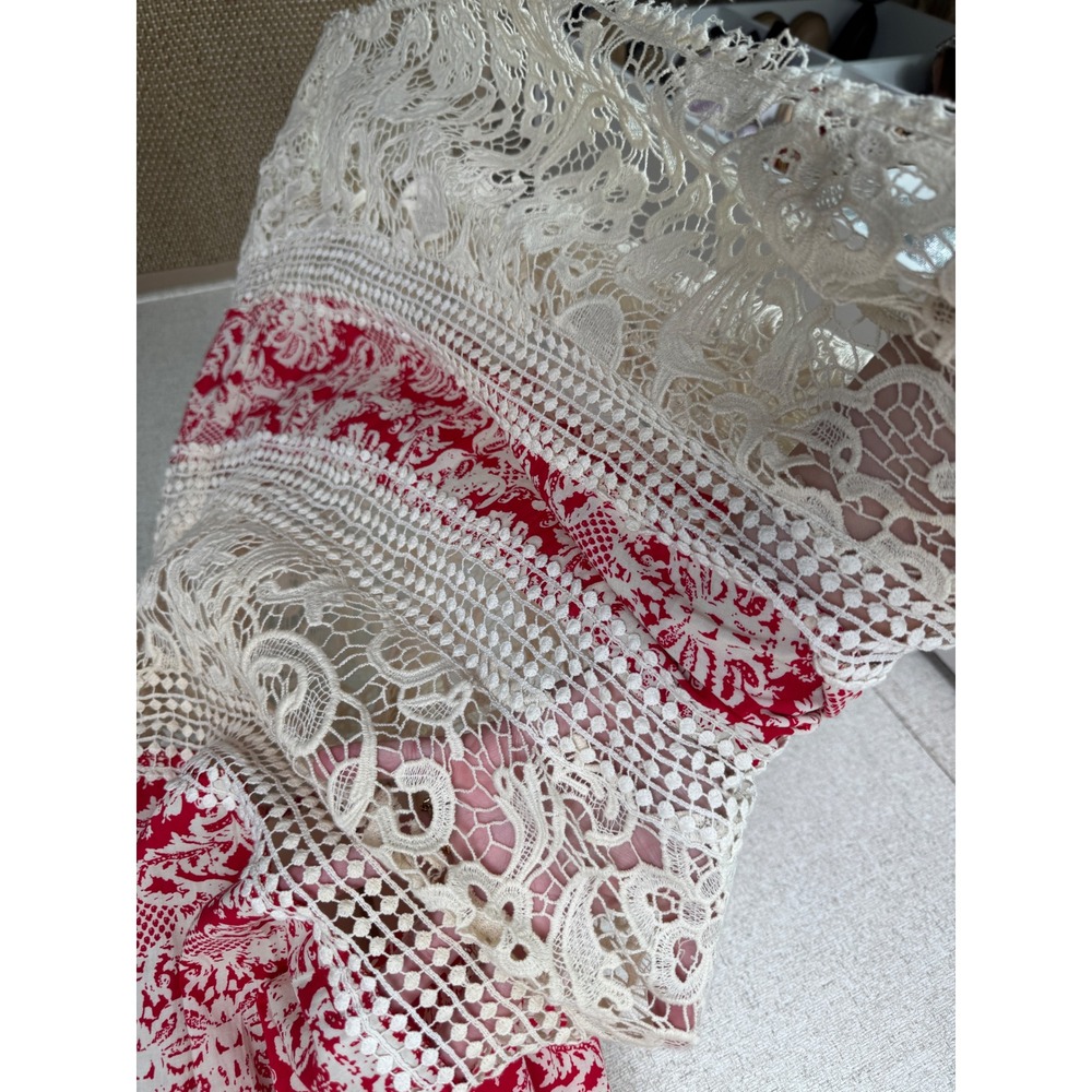 Anthropologie Sunday in Brooklyn Maxi Dress XS Red & Cream Print Lace Hem - Picture 3 of 8
